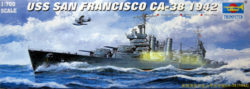 trumpeter 05746 USS San Francisco CA-38 1942 1/700 Kit en plástico para montar y pintar. Permite la opción de exponerlo con el casco completo o por la línea de flotación (Waterline)