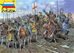 zvezda 8044 English Knights 100 Years War XIV-XV a.d. Kit en plástico para montar y pintar. Incluye 21 figuras a pie y 12 figuras a caballo en 10 posturas distintas.