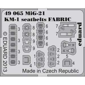 eduard 49065 Seatbelts MIG-21 KM-1 Fabric 1/48 Cinturones de seguridad impresos a color y hebillas en fotograbado para las maquetas del MIG-21.