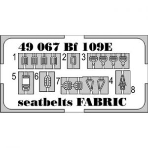 eduard 49067 Seatbelts Bf 109E Fabric 1/48 Cinturones de seguridad impresos a color y hebillas en fotograbado para las maquetas del Messerschmitt Bf 109E