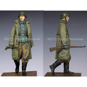 alpine miniatures 35230 SS NCO KG Hansen at Poteau 2 Set en resina para montar y pintar. Incluye 1 figura y 2 cabezas. Representa un oficial de las SS del KG Hansen en Poteau durante la batalla de las Ardenas.