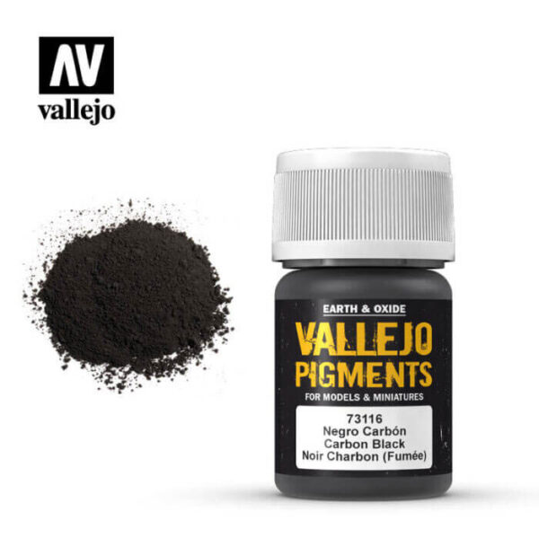 acrylicos vallejo 73116 Pigmento Vallejo Negro Carbón Humo 35ml Los pigmentos de Acrylicos Vallejo son una selección de tierras naturales y pigmentos sintéticos elegidos en función de su permanencia y resistencia a la luz.