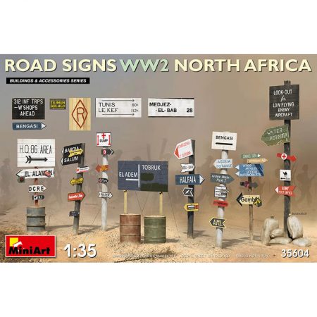 miniart models 35604 Road Signs Ww2 North Africa Building & Accesories Series Kit en plástico para montar y pintar. Incluye calcamonias.