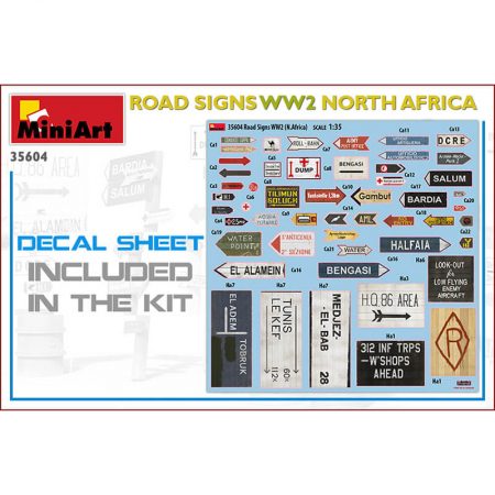 miniart models 35604 Road Signs Ww2 North Africa Building & Accesories Series Kit en plástico para montar y pintar. Incluye calcamonias.