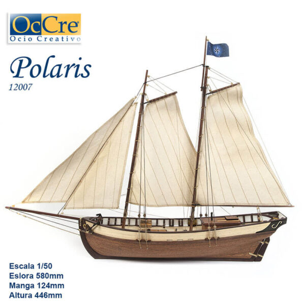 occre 12007 Polaris 1/50 Modelo de iniciación Kit de construcción tradicional en madera, casco por cuadernas con doble forro.