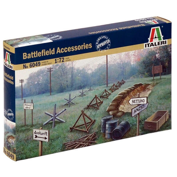 italeri 6049 Battlefield Accessories 1/72 Kit en plástico para montar y pintar. El set esta compuesto por diferentes accesorios para dioramas