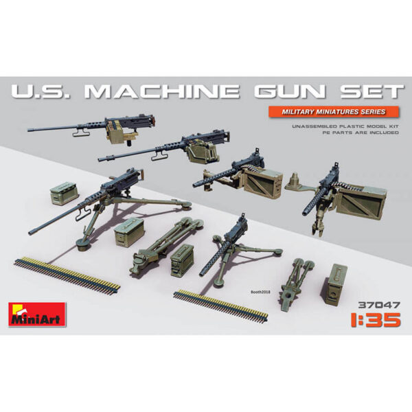 miniart 37047 US Machine Gun Set 1/35 Kit en plástico para montar y pintar. Incluye piezas en fotograbado. Cal.50 Heavy Machine Gun Browning M2 Cal.30 Machine Gun Browning M1919