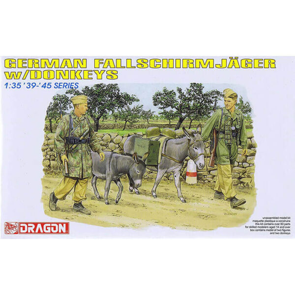 dragon 6077 German Fallschirmjager w/Donkeys 1/35 Kit en plástico para montar y pintar. Incluye 2 paracaidistas alemanes y 2 burros.