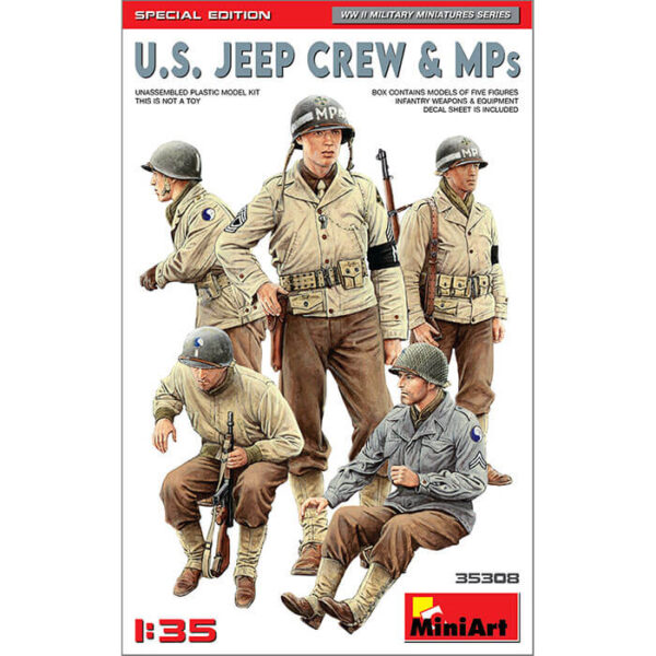 miniart 35308 U.S. Jeep Crew & MPs 1/35 WWII Military Miniatures Series Kit en plástico para montar y pintar.