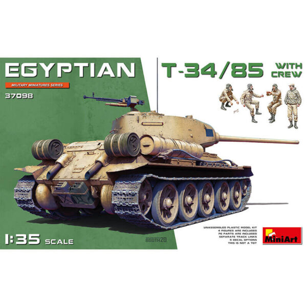 miniart 37098 Egyptian T-34/85 with crew Kit en plástico para montar y pintar. Incluye 4 figuras de tripulación.