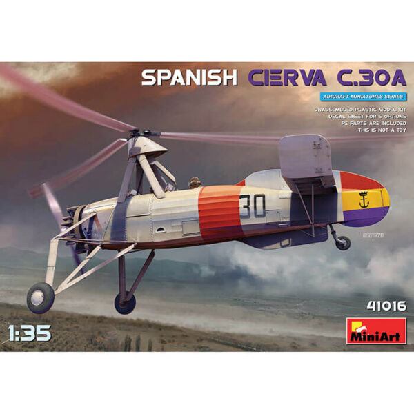 miniart 41016 AUTOGIRO SPANISH CIERVA C.30A 1/35 Kit en plástico para montar y pintar. Incluye piezas en fotograbado. Hoja de calcas con 5 decoraciones de la 2ª República Española