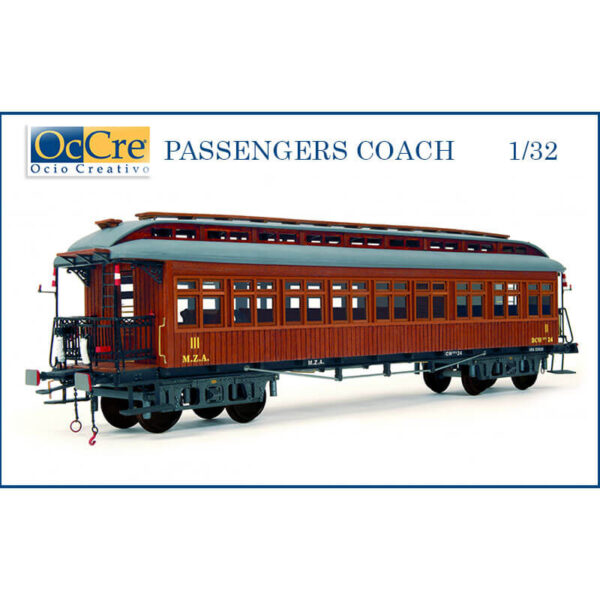 occre 56003 PASSENGERS COACH 1/32 Vagón de pasajeros época I con un completo interior detallado y balconcillos. Kit en metal y madera