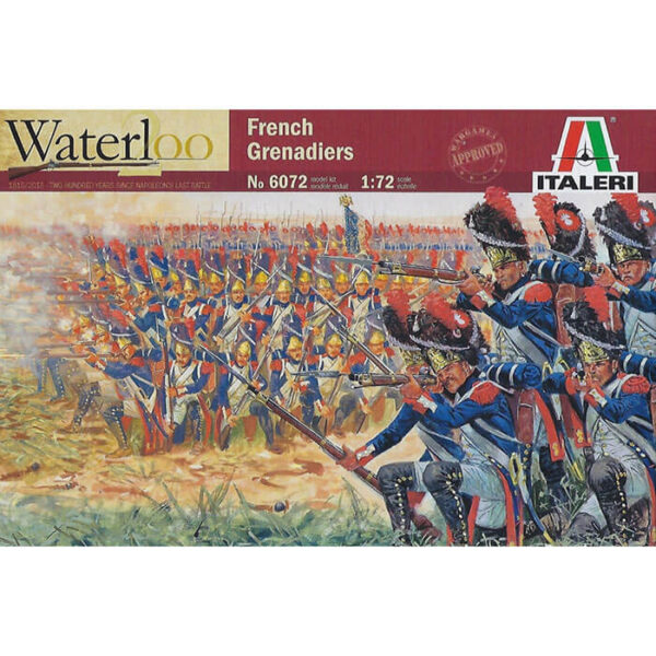 italeri 6072 1/72 French Grenadiers Waterloo 1815 Kit en plástico para montar y pintar. Incluye 50 figuras de Granaderos Franceses en la batalla de Waterloo en varias poses.