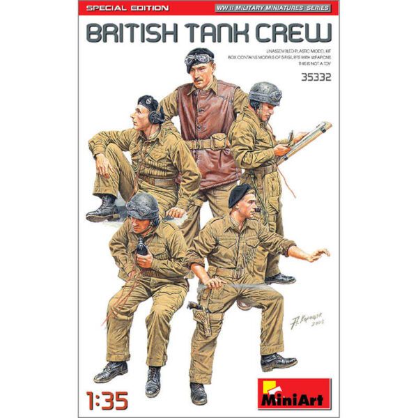 miniart 35332 British Tank Crew WWII Military Miniatures Series Kit en plástico para montar y pintar. Incluye cinco figuras de tanquistas británicos durante la 2ªGM con equipo y armamento. Escala 1/35