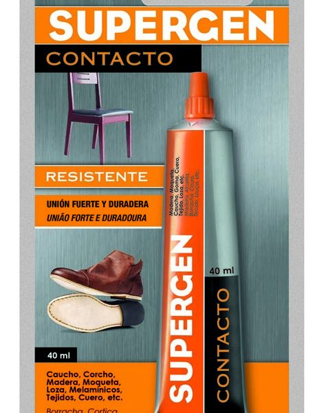 Supergen Pegamento de contacto 40 ml. Cola de contacto para uniones resistentes, flexibles y duraderas. Indicada para todos los trabajos de bricolaje y reparación.