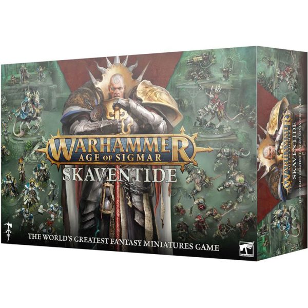 Warhammer Age of Sigmar: MareaSkaven Sumérgente en la nueva edición de Warhammer Age of Sigmar. Incluye el Reglamento Básico de Warhammer Age of Sigmar, además de hojas de unidad, tarjetas de juego, y un reglamento de Punta de Lanza para partidas más rápidas. Contiene 74 miniaturas nuevas de montaje a presión que forman dos poderosos ejércitos de Skaven y Forjados en la Tormenta, además de terreno y un tablero de juego.