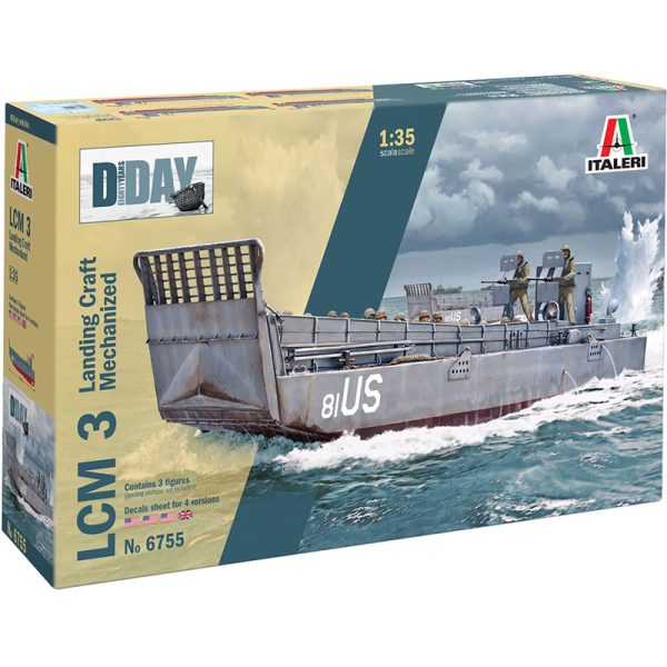 italeri 6755 LCM 3 Landing Craft Mechanized 1/35 Kit en plástico para montar y pintar. Incluye 3 figuras de tripulación.