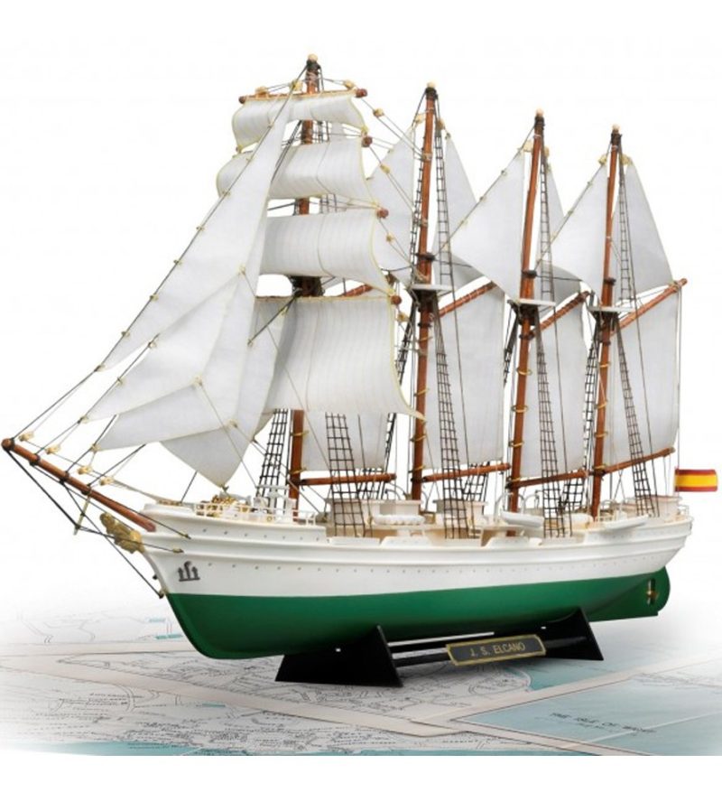 Buque Escuela J.S. Elcano 1/250 Kit de construcción para iniciarse en el modelismo naval. Se puede montar como el buque escuela Elcano español o el buque escuela Esmeralda de Chile.